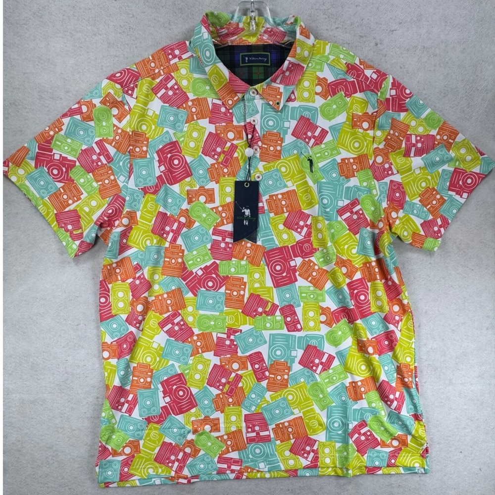 William Murray Golf Polo Mens XL New Vintage Camera Print Performance New W/ Tag